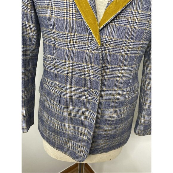 The GiGi Wool Blazer Jacket Plaid Blue Gold Velvet Collar Mens EU 40 US 30 Italy - Picture 4 of 12